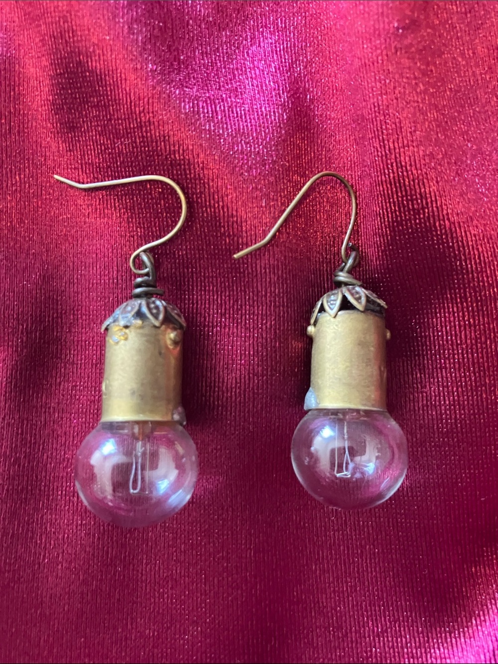 Unique! Vintage Brass Clear Bulb Drop hook earrings artisan made in New Orleans